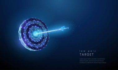 Düşük polimerli hedef. Ortasında ok olan dart tahtası.