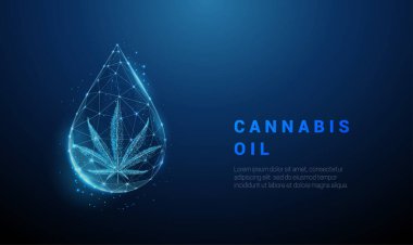 Düşük polimerli marihuana yaprağı yağ damlasında.