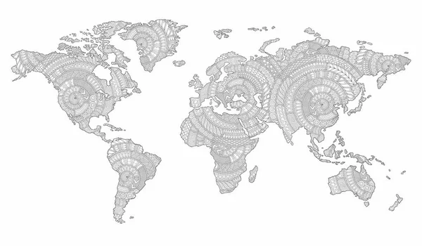 흑백 세계의 지도의 그래픽 그림 낙서 — 스톡 벡터