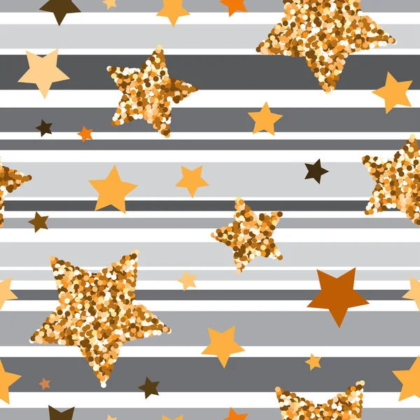Patrón sin costuras con estrellas texturizadas brillo de oro — Vector de stock
