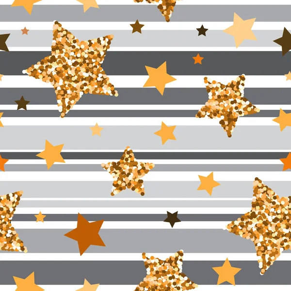 Patrón sin costuras con estrellas texturizadas brillo de oro — Archivo Imágenes Vectoriales