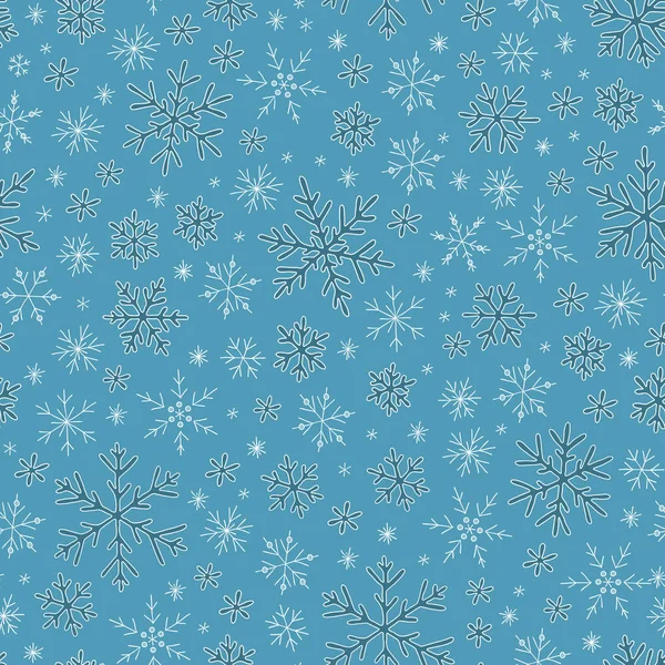 Patrón azul sin costuras con copos de nieve — Vector de stock