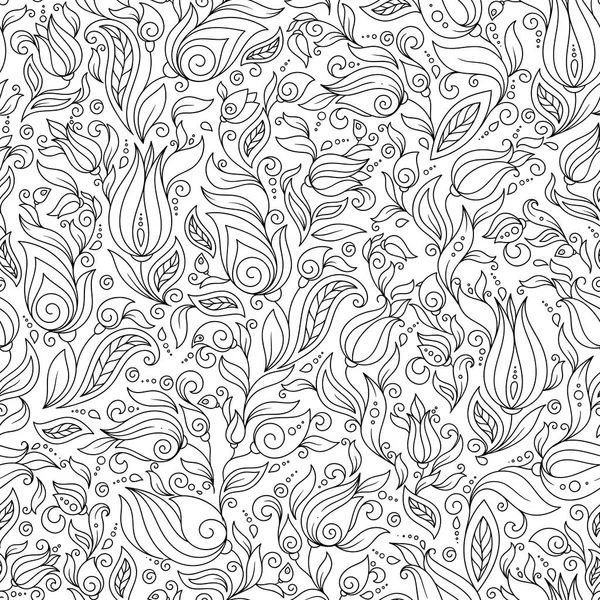 Vector patrón floral monocromo sin costura . — Archivo Imágenes Vectoriales