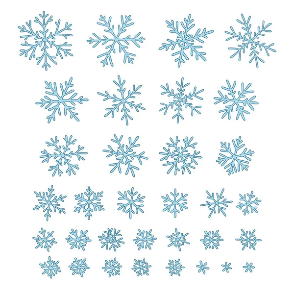 Uppsättning av olika handritade snöflingor — Stock vektor