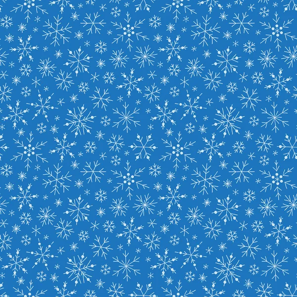 Modèle de doodle sans couture de Noël avec des flocons de neige — Image vectorielle