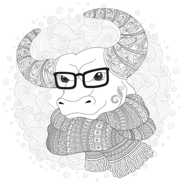 Taureau dans un foulard et des lunettes . — Image vectorielle