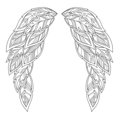 Kanat tüy. Boyama kitabı için desen.