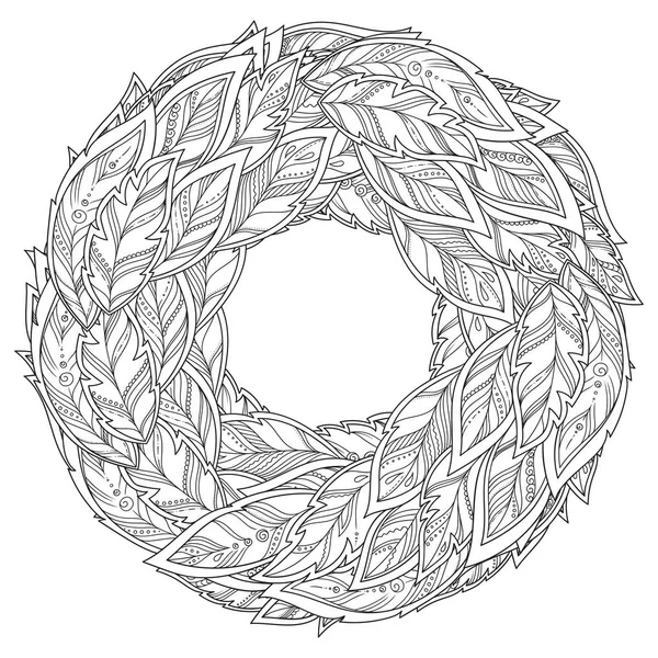 Mandala de plumas de Zentangle, página para libro para colorear para adultos — Archivo Imágenes Vectoriales