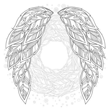 Kanat tüy. Boyama kitabı için desen.