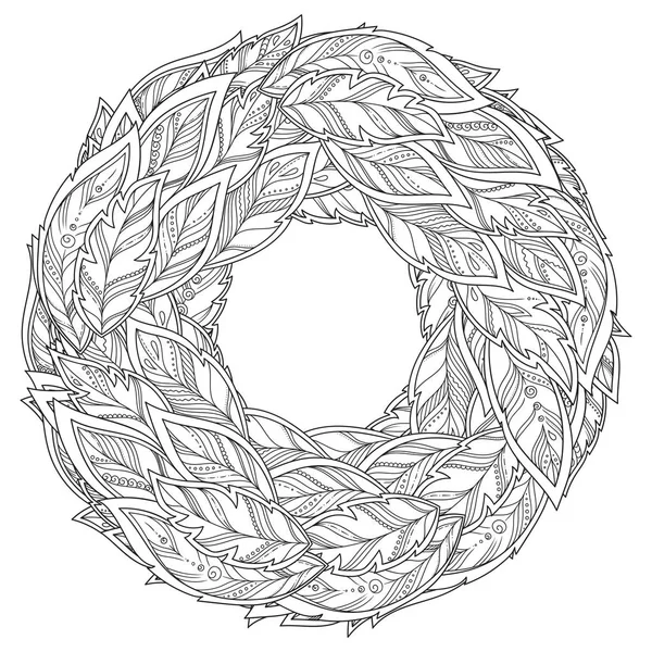 Mandala de plumas de Zentangle, página para libro para colorear para adultos — Vector de stock