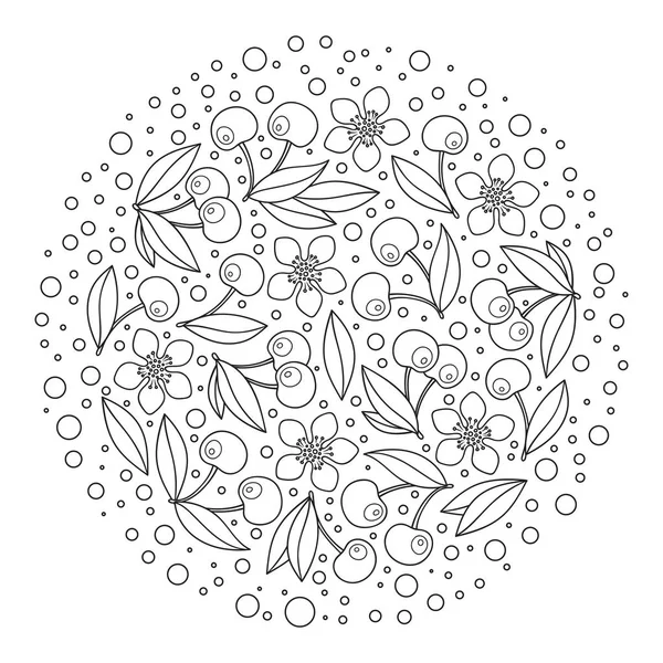 Ornamento de círculo com cerejas artisticamente em vetor . — Vetor de Stock