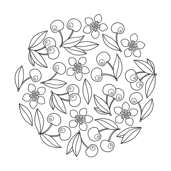 Adorno de círculo con cerezas artísticamente en vector . — Vector de stock