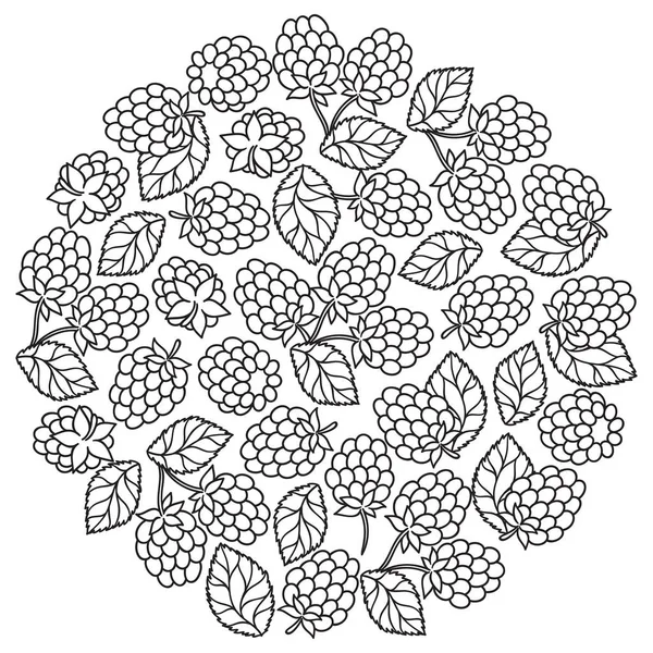 Mûre framboise avec pétale de feuilles pour livre à colorier — Image vectorielle