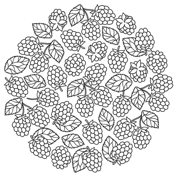 Mûre framboise avec pétale de feuilles pour livre à colorier — Image vectorielle