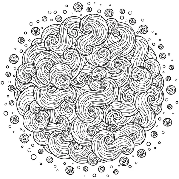 Mandala de onda de mar redonda abstracta con rizos — Vector de stock