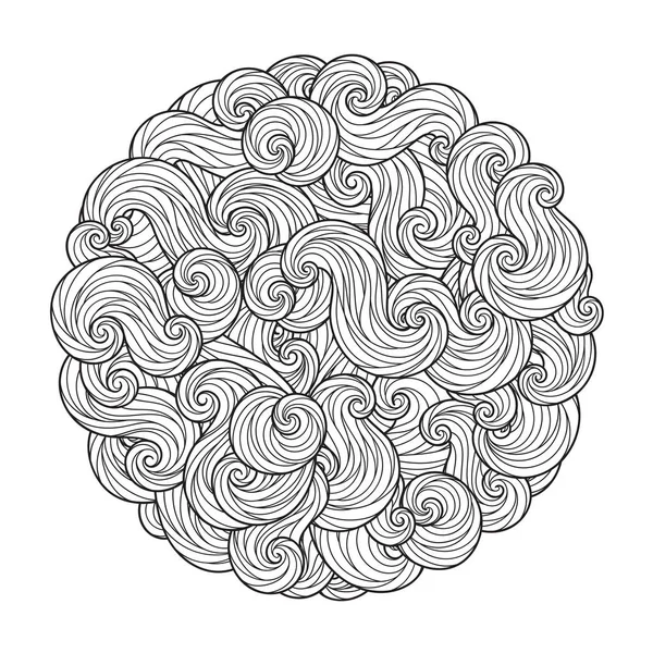 Abstraktes rundes Meereswellen-Mandala mit Locken — Stockvektor