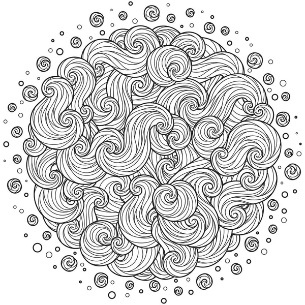 Mandala de onda de mar redonda abstracta con rizos — Vector de stock