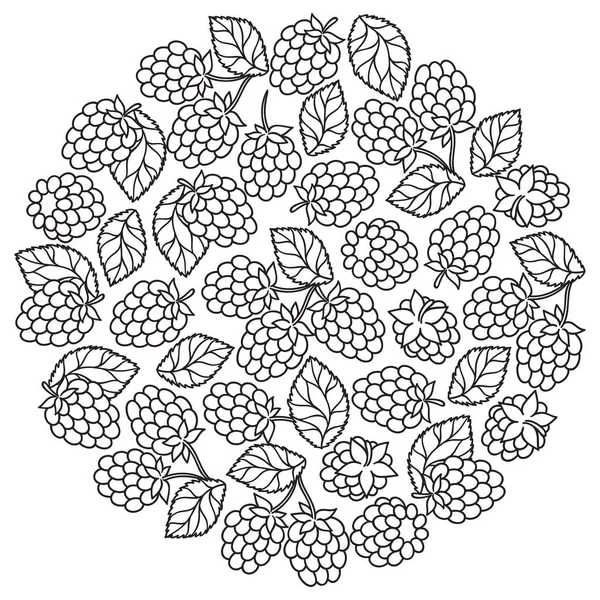 Mûre framboise avec pétale de feuilles pour livre à colorier — Image vectorielle