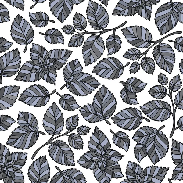 Modèle sans couture vectoriel dessiné à la main avec des feuilles de menthe — Image vectorielle