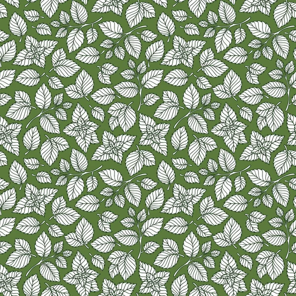 Modèle sans couture vectoriel dessiné à la main avec des feuilles de menthe — Image vectorielle