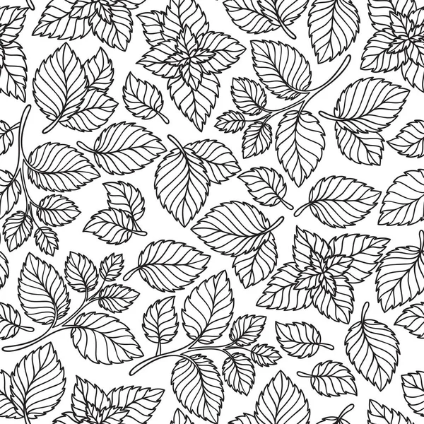 Векторный бесшовный рисунок листьев мяты  . — стоковый вектор
