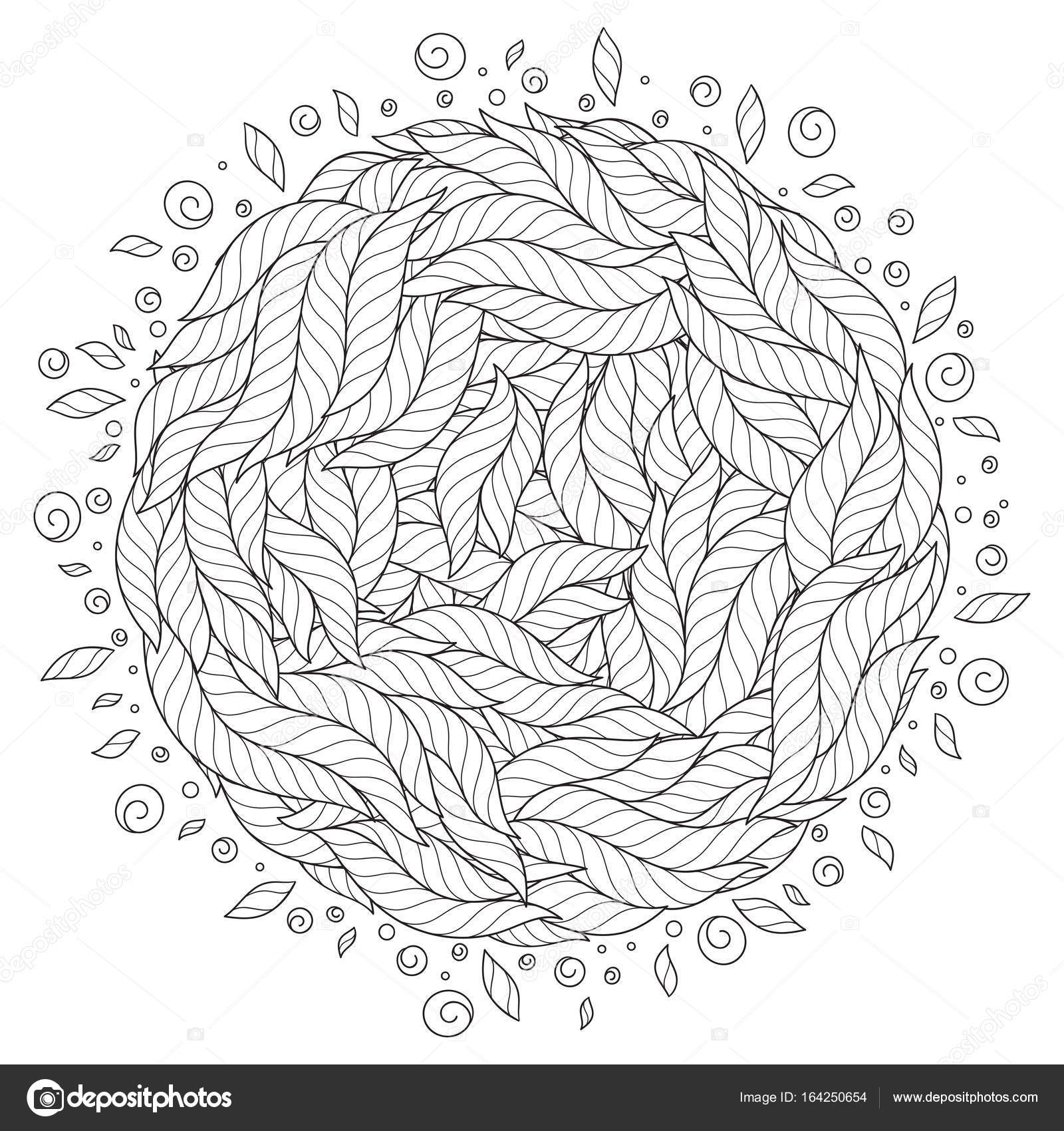 Grafico Mandala con ricci e onde Elemento del mare Zentangle ispirato stile Coloring book pagina per adulti e bambini di et  superiore