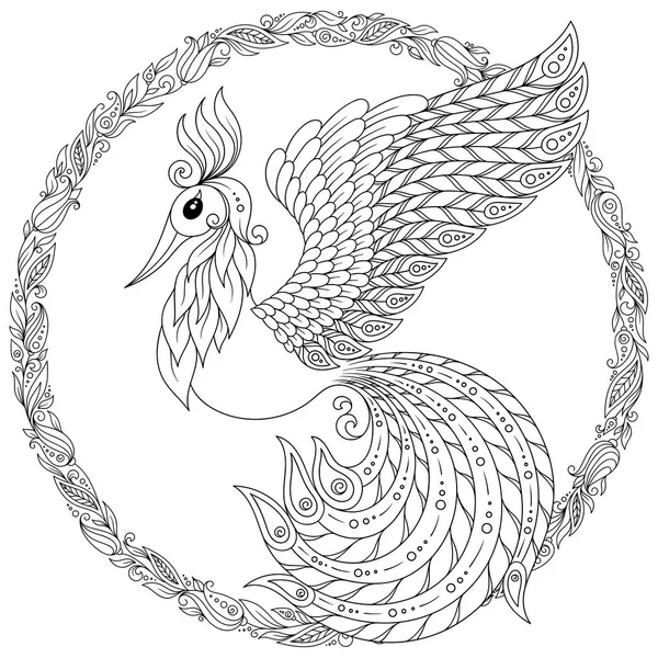 Firebird for anti stress Coloring Page with high details. — Stock Vector