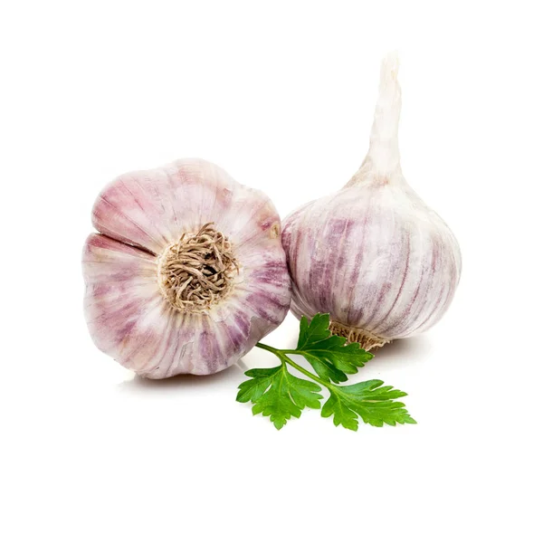 Aglio con prezzemolo verde isolato su sfondo bianco — Foto Stock