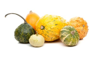 Beyaz arka plan üzerinde izole küçük kabak kümesi