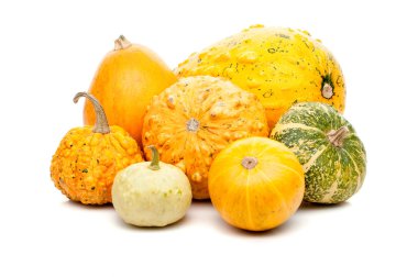 Beyaz arka plan üzerinde izole küçük kabak kümesi