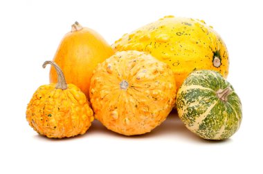 Beyaz arka plan üzerinde izole küçük kabak kümesi