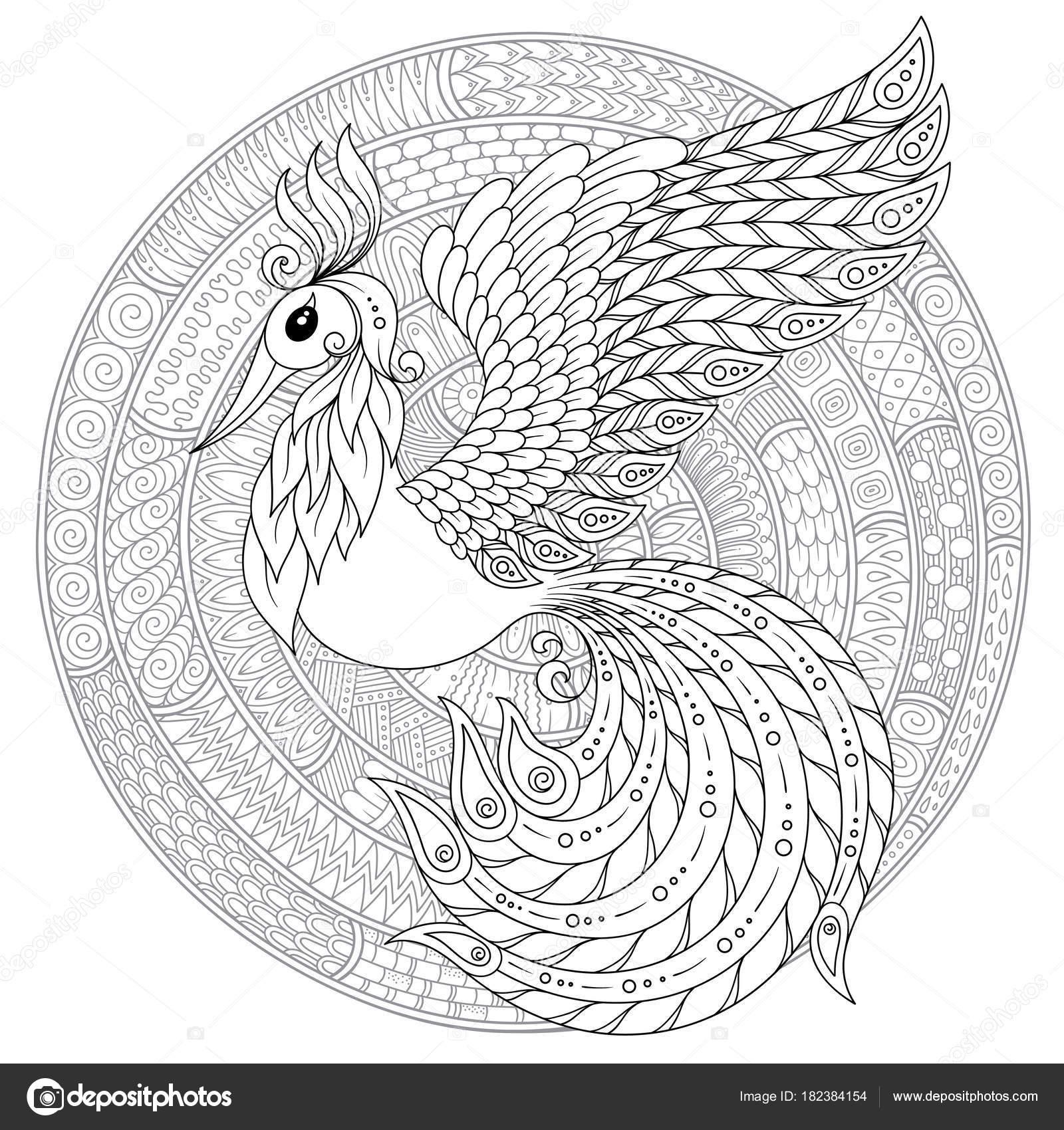 Uccello sveglio nel giardino di fiore di fantasia Animali Doodle disegnato a mano Illustrazione di fantasia etnica Disegno di tatoo totem indiano