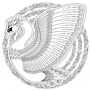Elle çizilmiş kuğu dekore edilmiştir. Yetişkin renklendirme kitaplar için resim, sayfa