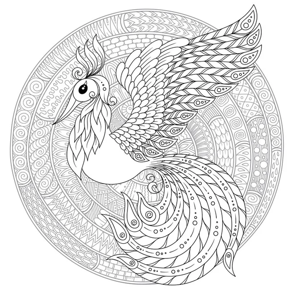 Firebird for anti stress Coloring Page with high details. — Stock Vector