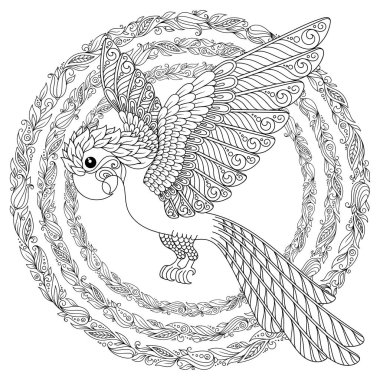 Kakadu orman papağan siluet vektör fantezi stilize.