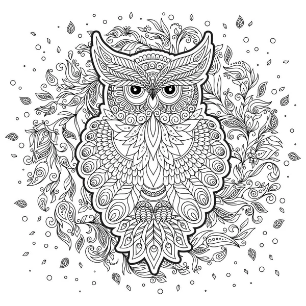 Decorative Owl on a Flowering Branch Coloring Book for Adults. Hand Drawn  Decorative Owl for the Anti Stress Coloring Page Stock Vector -  Illustration of abstract, drawn: 116211446