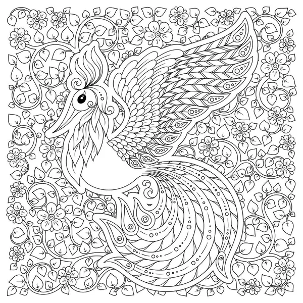 Firebird for anti stress Coloring Page with high details. — Stock Vector