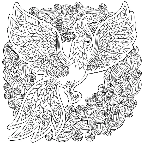 Firebird for anti stress Coloring Page with high details. — Stock Vector
