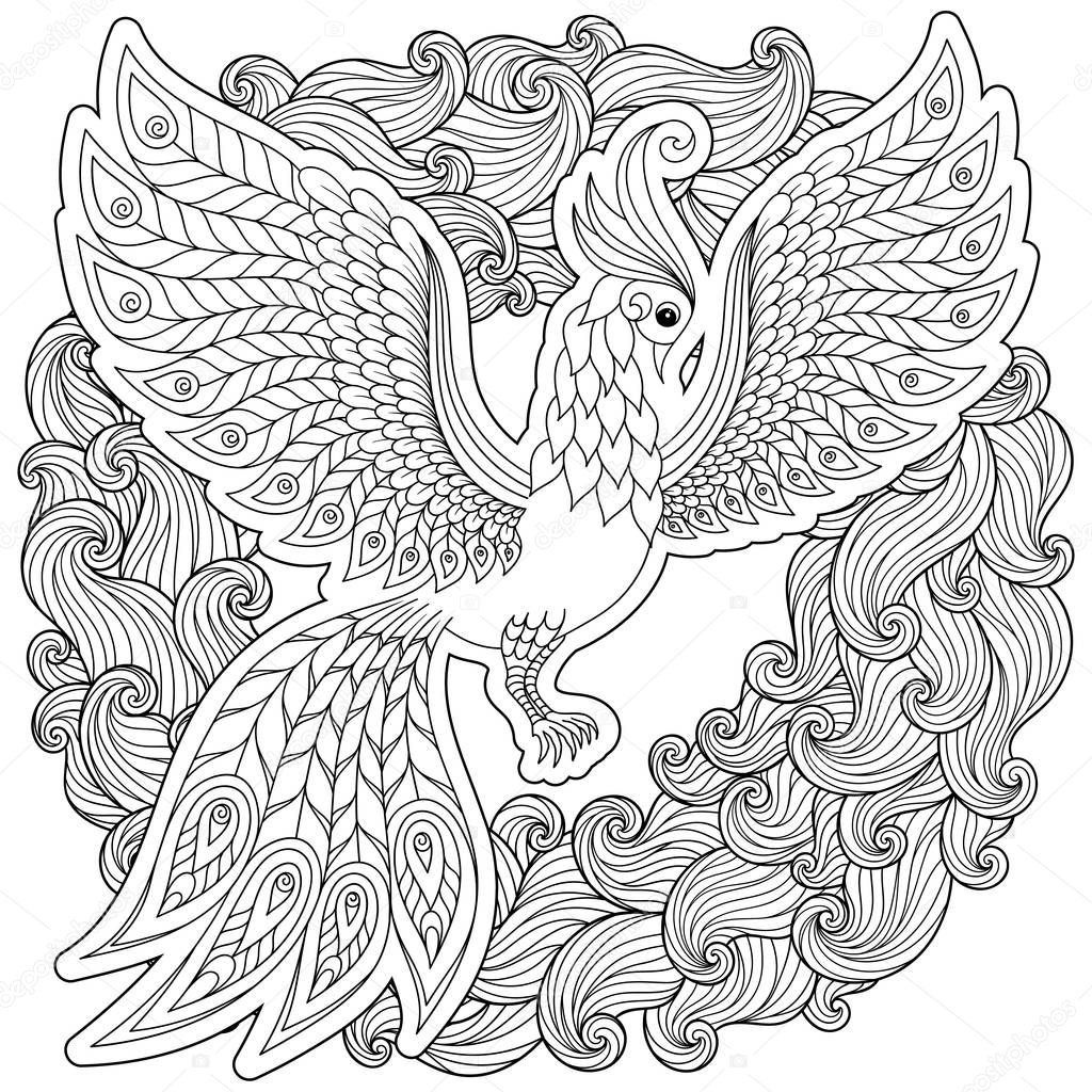   Firebird for anti stress Coloring Page with high details.