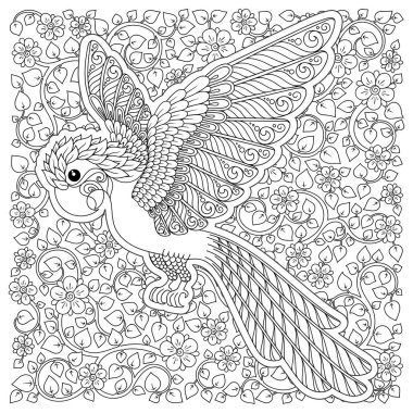 Kakadu orman papağan siluet vektör fantezi stilize.