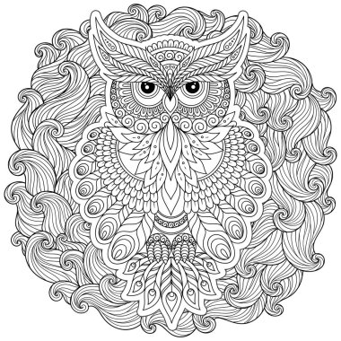  Şirin baykuş ve çerçeve çiçek boyama sayfası.