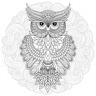  Şirin baykuş ve çerçeve çiçek boyama sayfası.