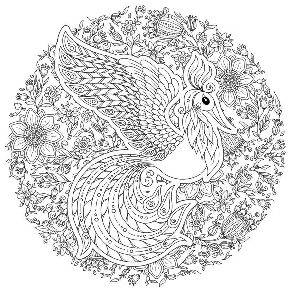 Firebird for anti stress Coloring Page with high details. — Stock Vector