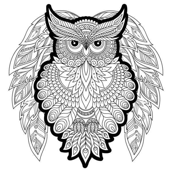 Coloring page with cute owl and floral frame. — Stock Vector