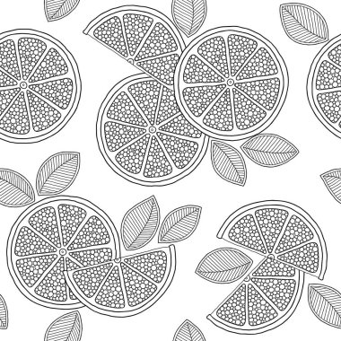 Komik siyah beyaz karikatür kireç meyve dikişsiz desen. 