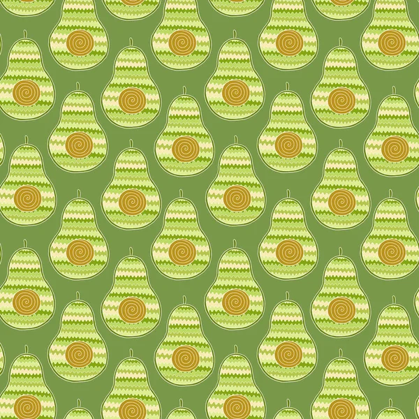 Avocado cartoon seamless pattern on green background. — Stock Vector