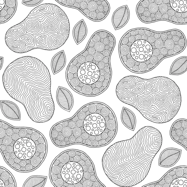 Linea doodle art avocado modello senza cuciture . — Vettoriale Stock