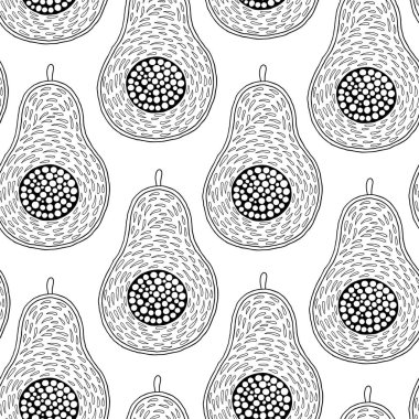 Doodle sanat avokado dikişsiz desen. 