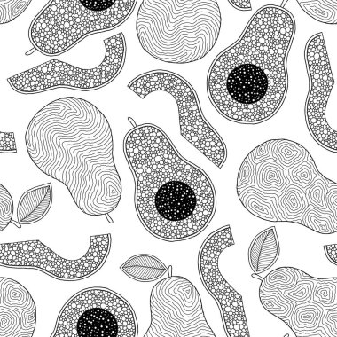 Line doodle sanat avokado dikişsiz desen.