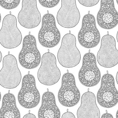 Line doodle sanat avokado dikişsiz desen. 